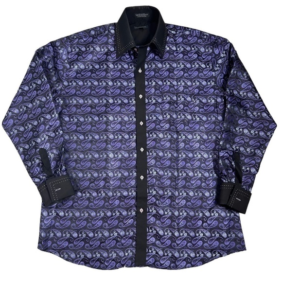 FERRECCI Men’s Satine Hi-1013 Purple & Black Flower Button Down Dress Sh… - Picture 3 of 12